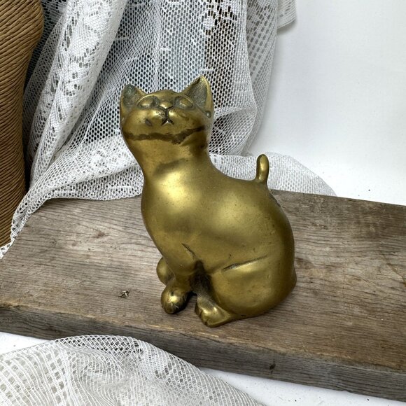 Vintage Solid Brass Cat Figurine Statue 5" Tall Decorative Home Decor - Picture 8 of 9